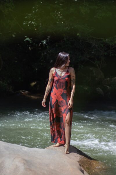 Vestido orquideas rojas